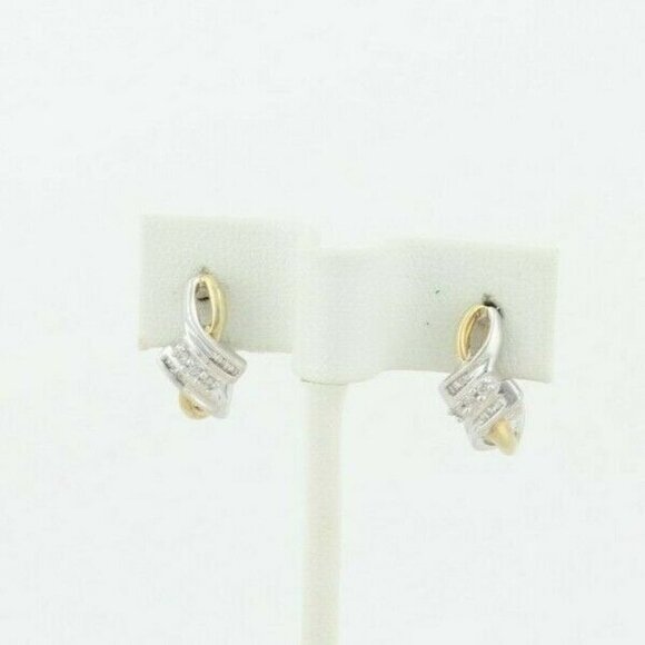 10k Yellow Gold Diamond Earrings J Hoop Earrings  .25 tcw hoops - Picture 6 of 9